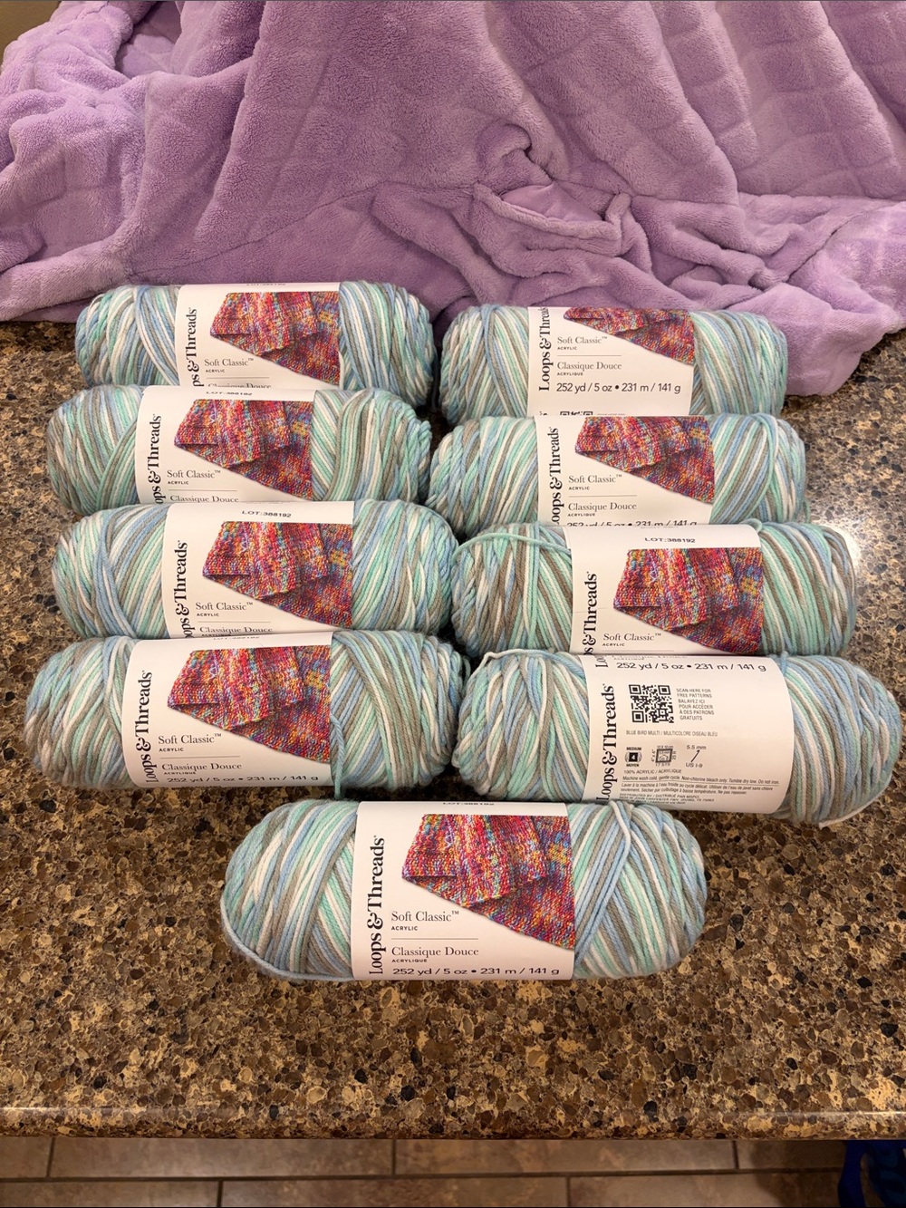 Loopy & Threads Soft Classic Variegated Yarn - Mint Lavender Blend